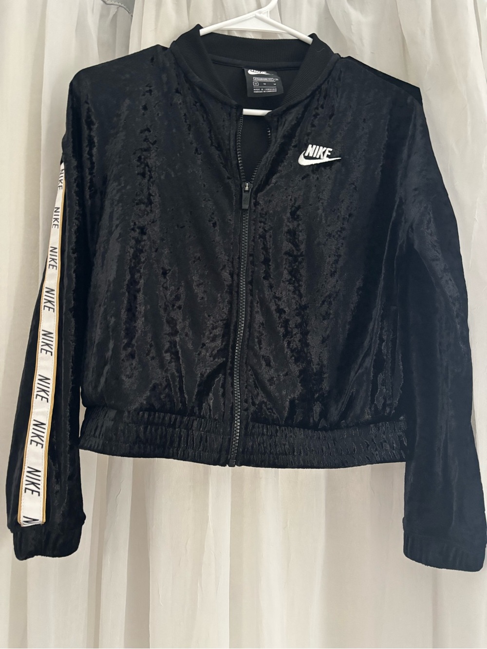 Nike Girls Black Velvet Bomber Jacket